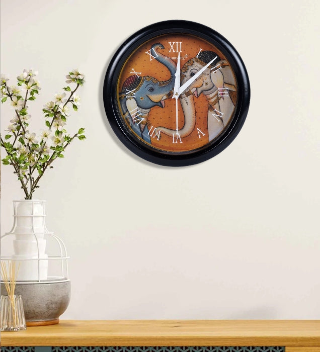 Elephant Printed Plastic Black Wall Clock (10x10) Inch