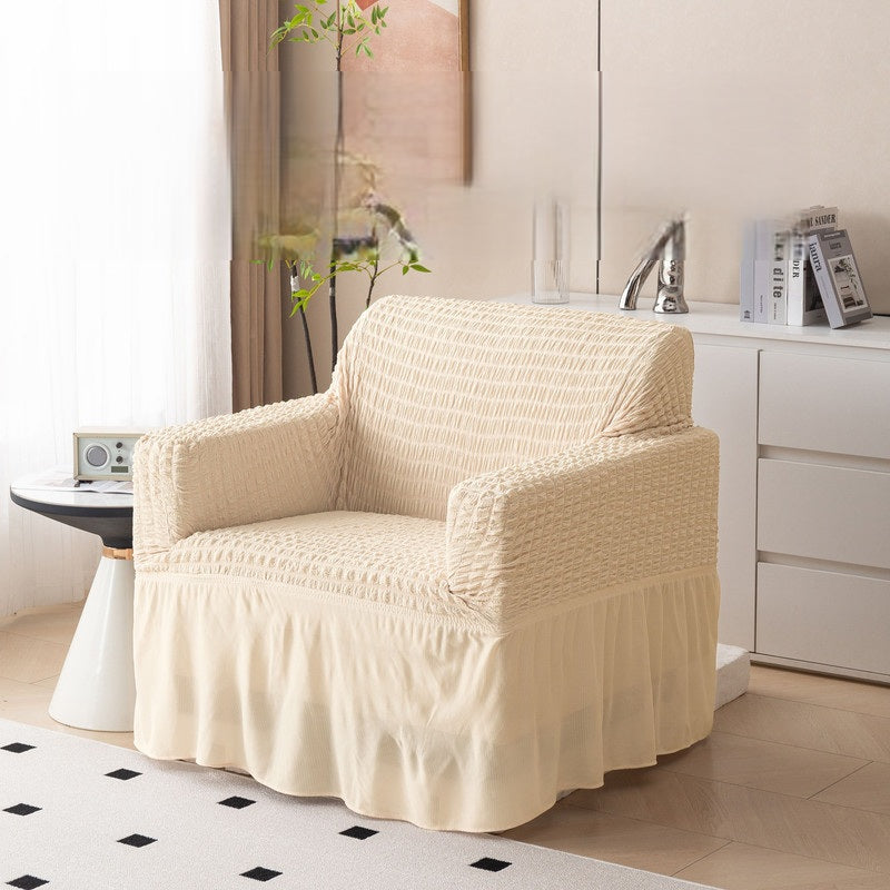 Bubble Frill Stretch Sofa Cover | Elastic Washable Couch 280 GSM Slipcover | Anti-Slip Furniture Protector | Dustproof Cover for Home and Office Sofa