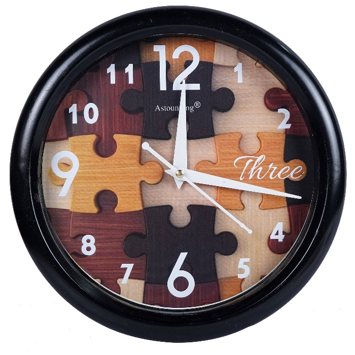Puzzle Plastic Black Wall Clock's (10x10) Inch