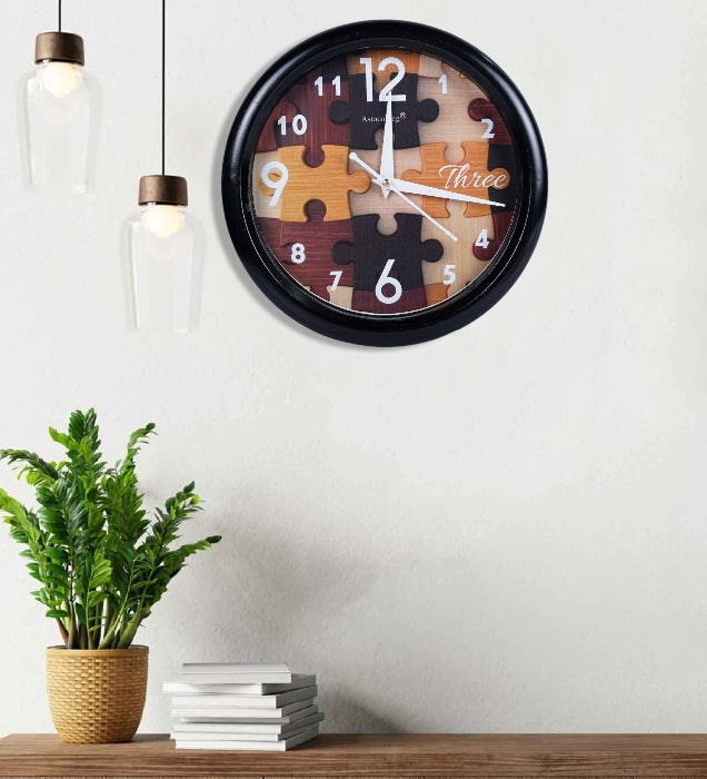 Puzzle Plastic Black Wall Clock's (10x10) Inch