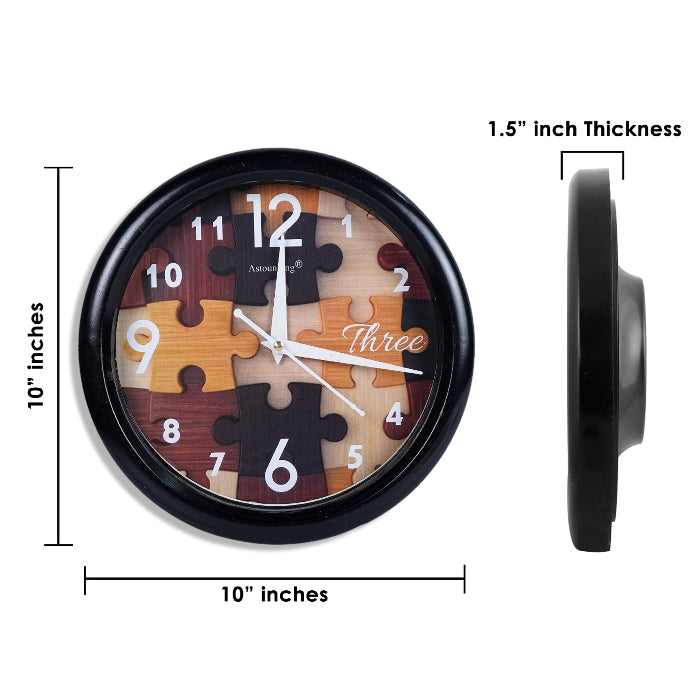 Puzzle Plastic Black Wall Clock's (10x10) Inch