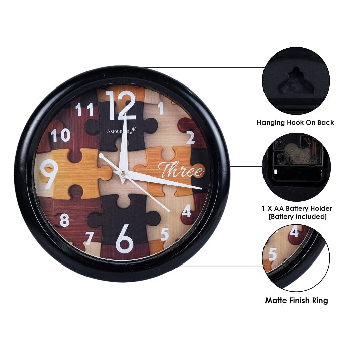 Puzzle Plastic Black Wall Clock's (10x10) Inch