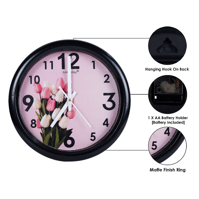 Flower Printed Plastic Wall Clock's (10x10) Inch