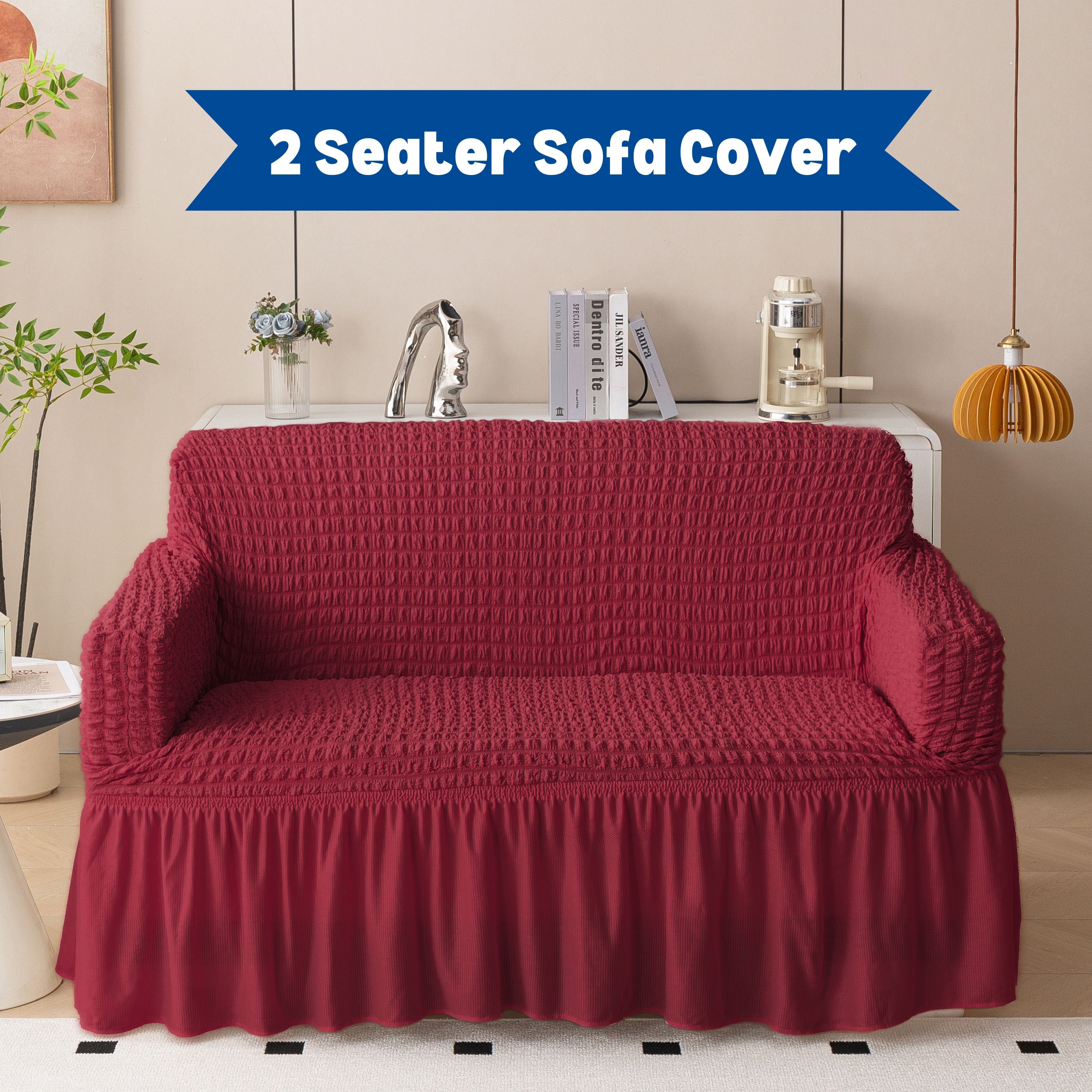 Premium Bubble Frill 2-Seater Sofa Cover - Maroon