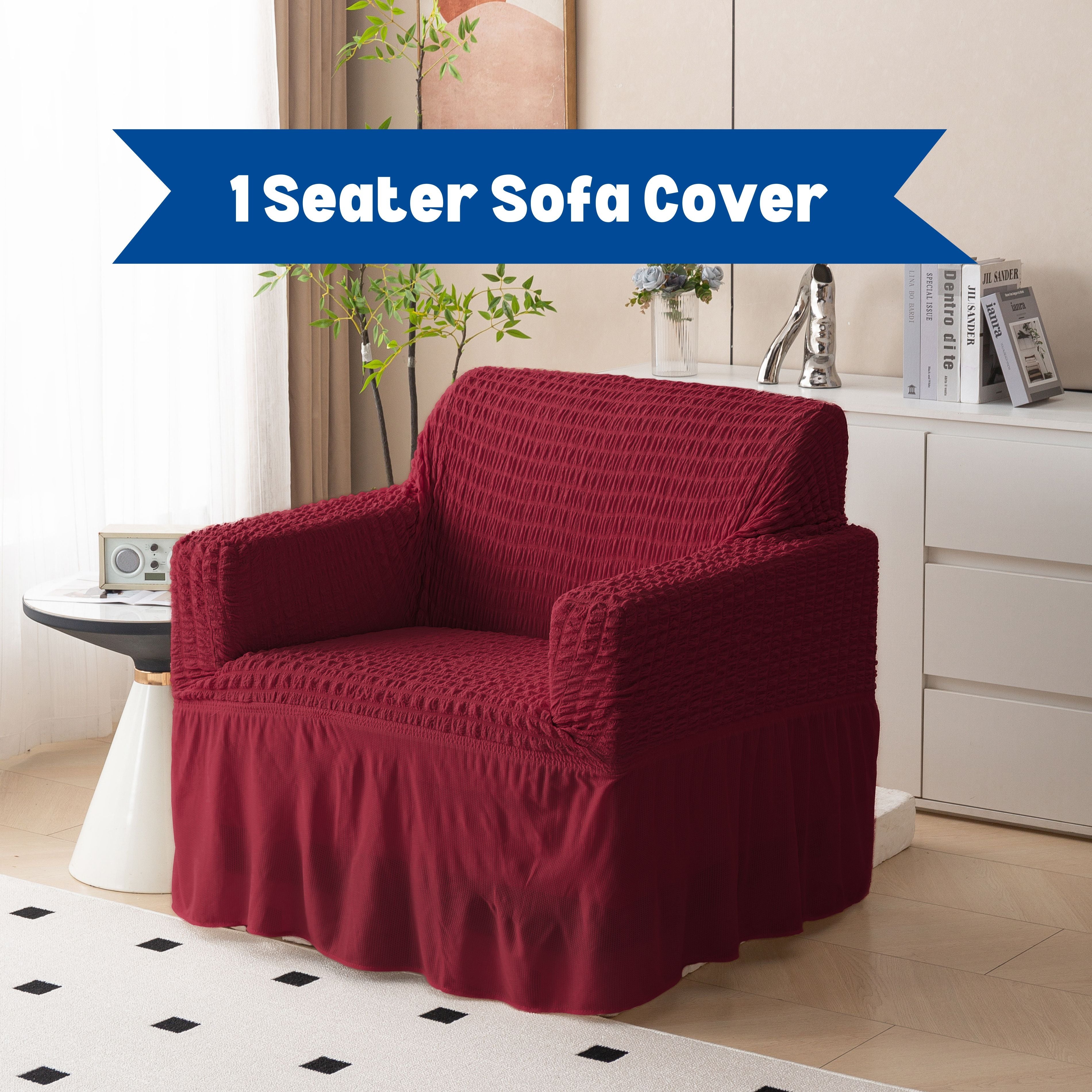 Premium Bubble Frill 1-Seater Sofa Cover - Maroon