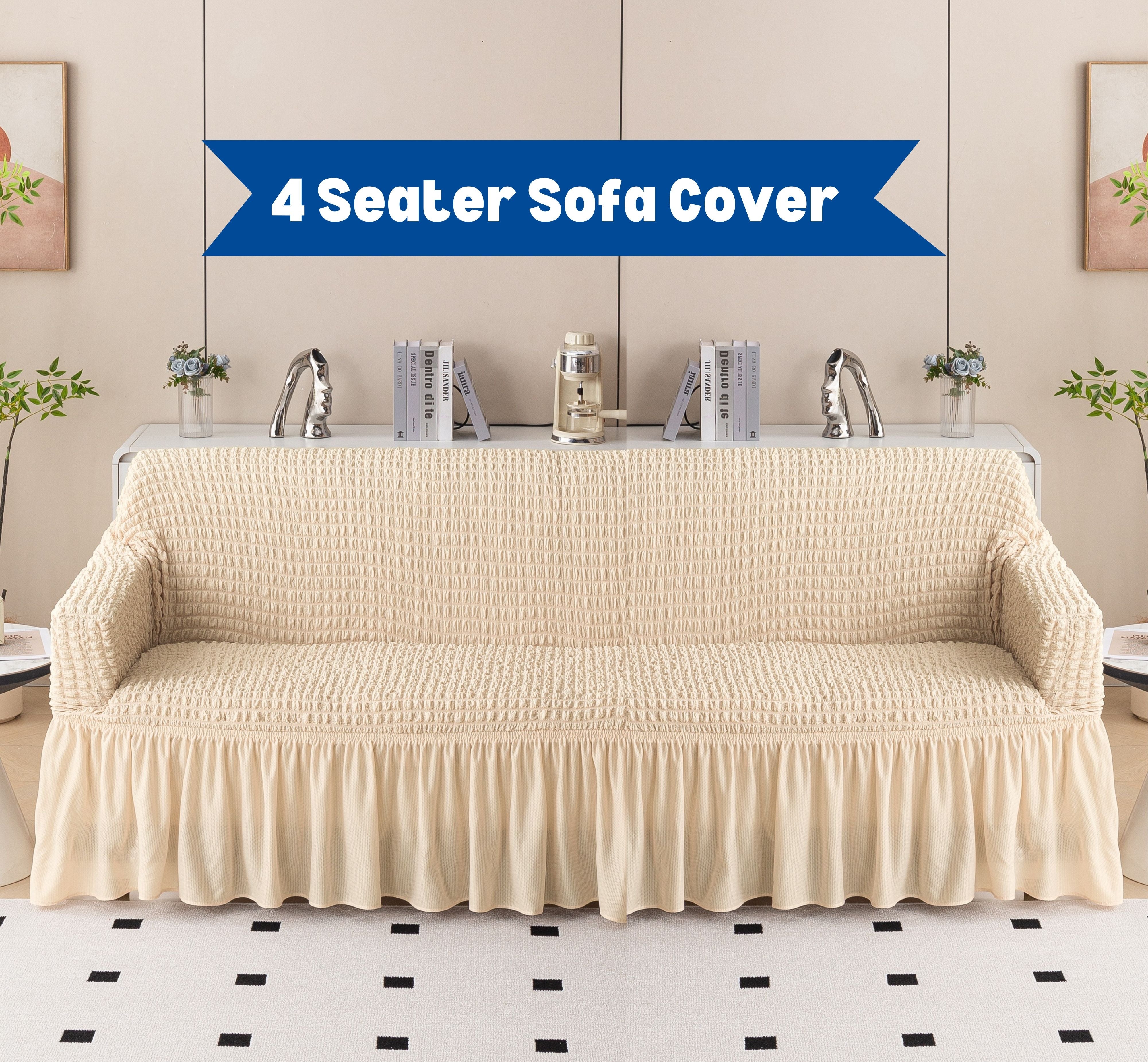Premium Bubble Frill 4 Seater Sofa Cover - Cream Beige