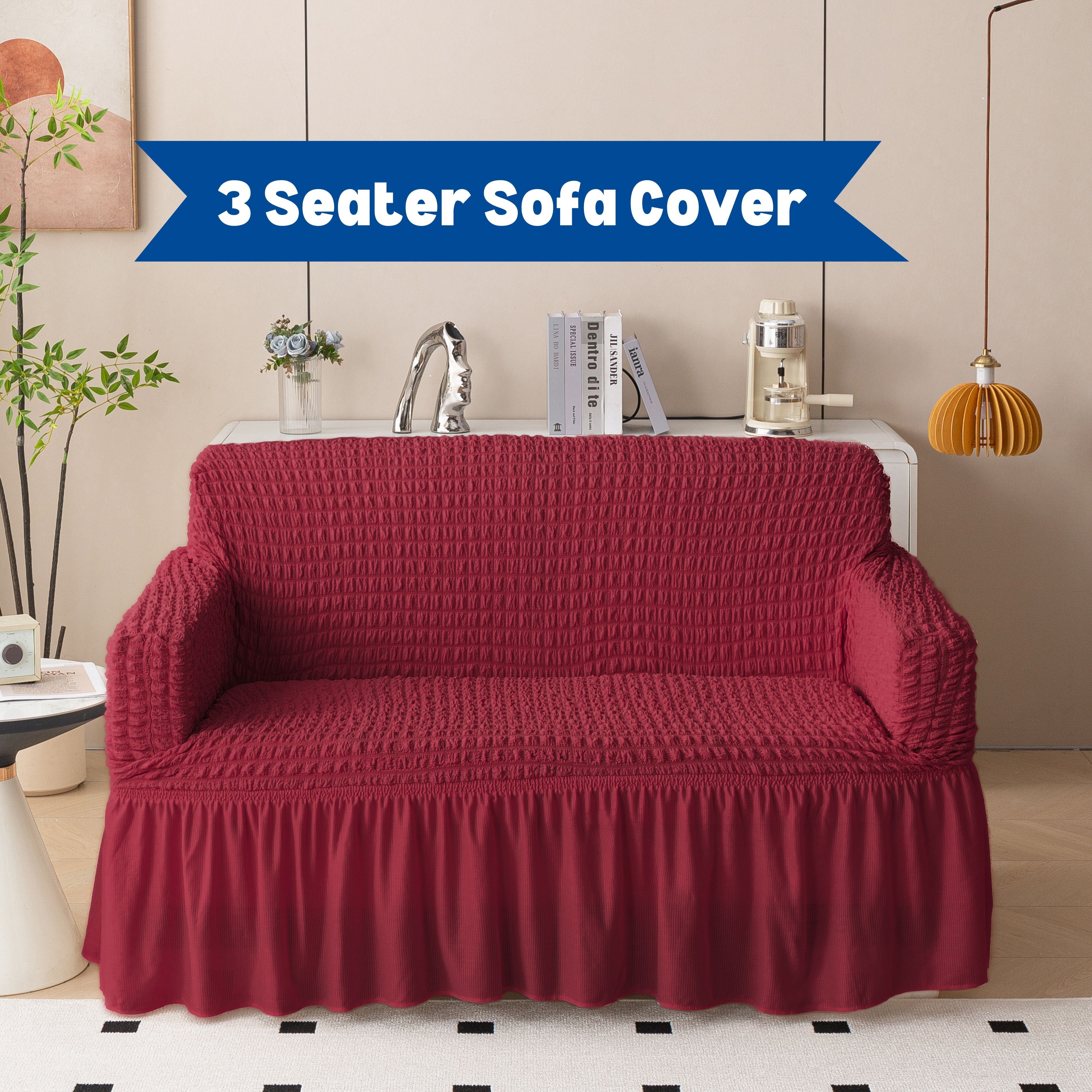 Premium Bubble Frill 3-Seater Sofa Cover - Maroon