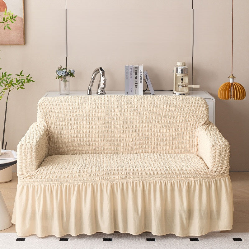 Bubble Frill Stretch Sofa Cover | Elastic Washable Couch 280 GSM 2 Seater Slipcover | Anti-Slip Furniture Protector | Dustproof Cover for Home and Office Sofa