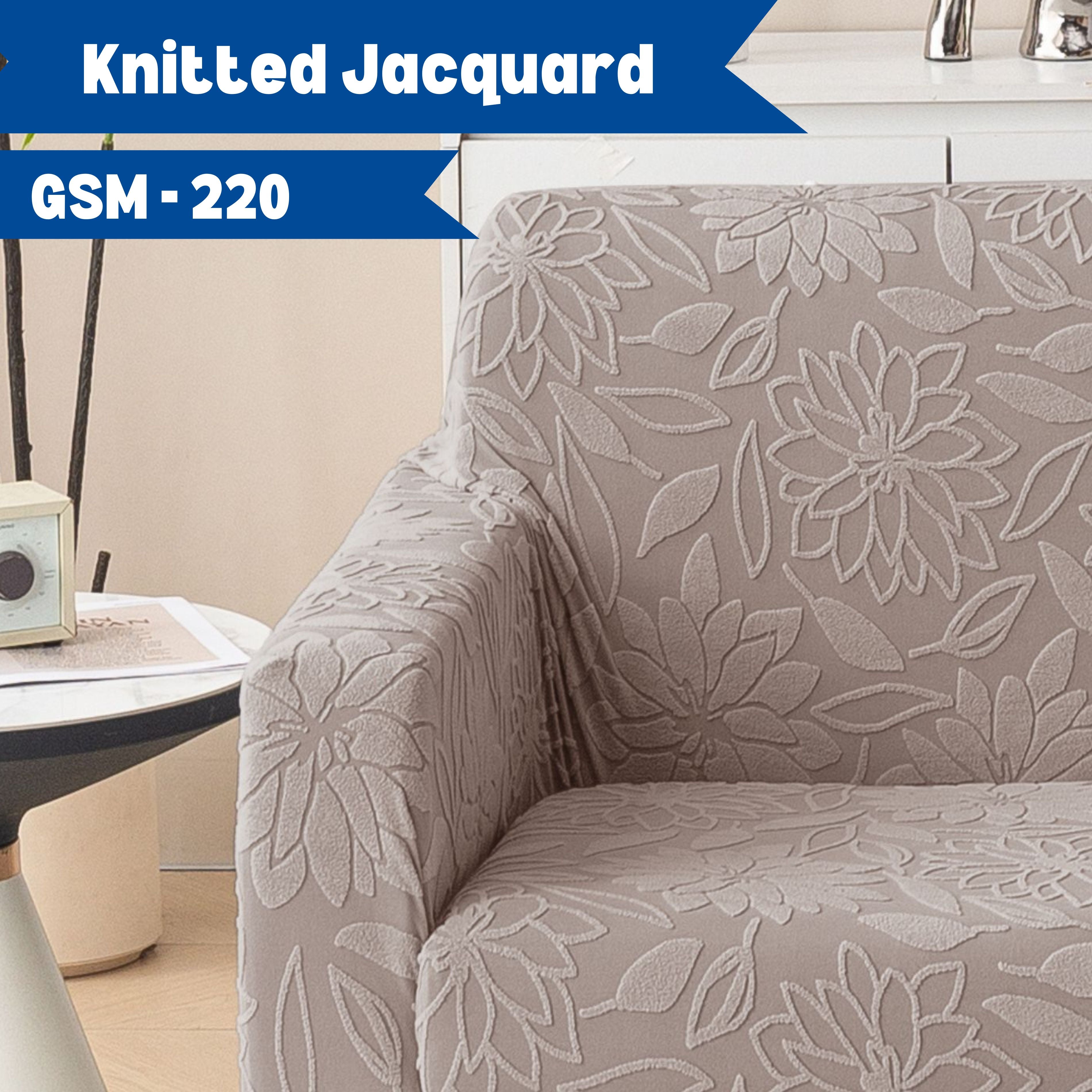 Premium 3+1+1 Seater Sofa Cover Set - Knitted Jacquard, Floral Textured Elastic Slipcovers (Brown)