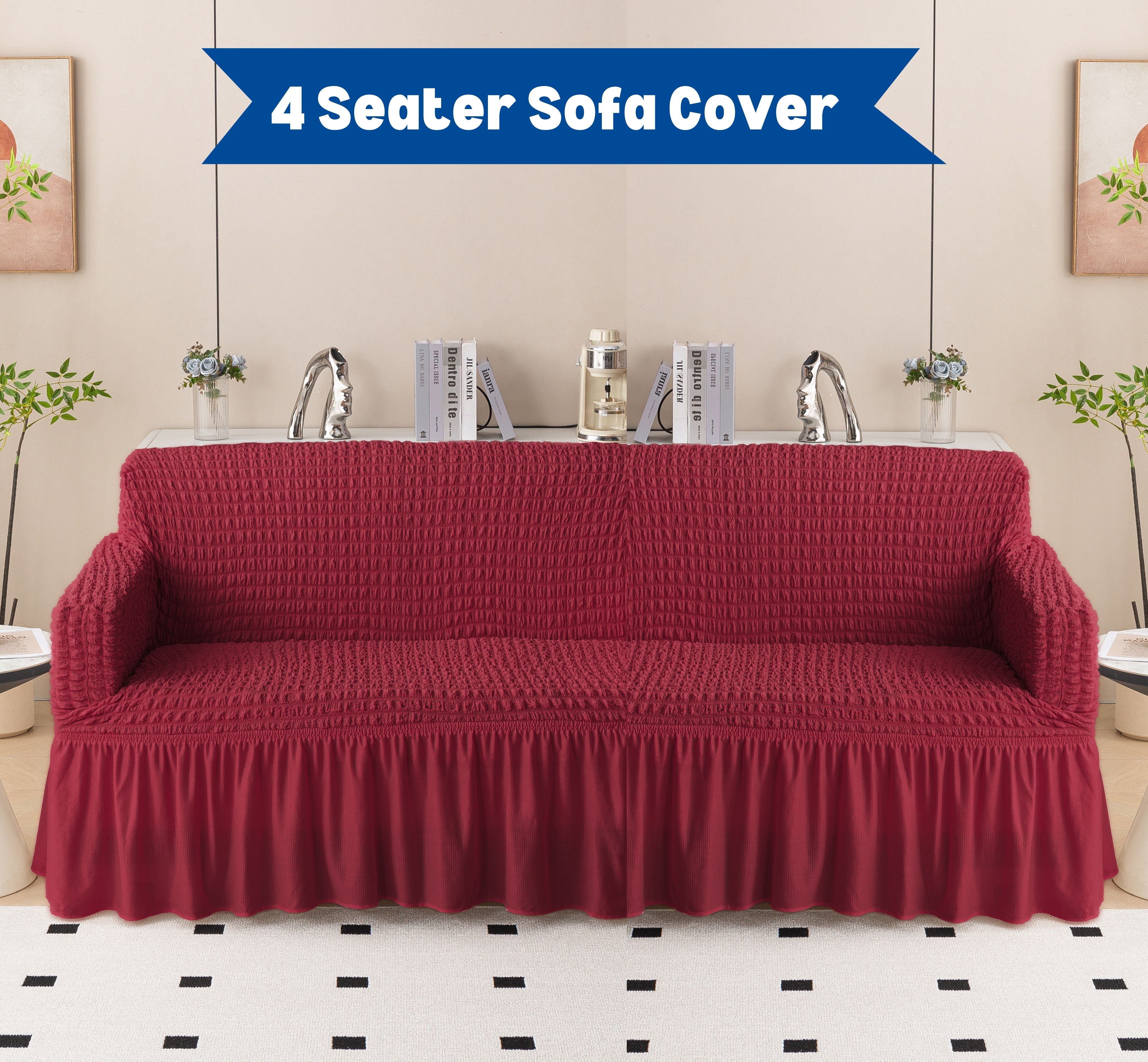 Premium Bubble Frill 4 Seater Sofa Cover - Maroon
