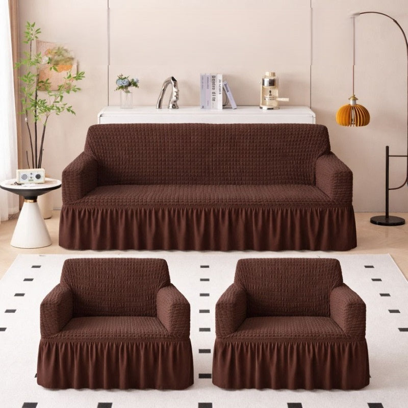 Bubble Frill Stretch Sofa Cover | Elastic Washable Couch 280 GSM 3+1+1 Seater Slipcover | Anti-Slip Furniture Protector | Dustproof Cover for Home and Office Sofa