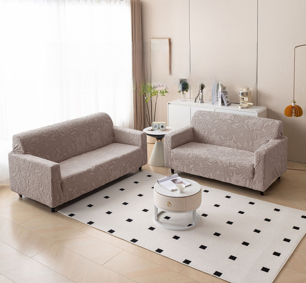 Elastic Stretchable 220 GSM Knitted 3+2 Seater Sofa Cover | Washable and Anti Slip Slipcover | Protect Your Sofa Dustproof Couch Cover For Hoame and Office