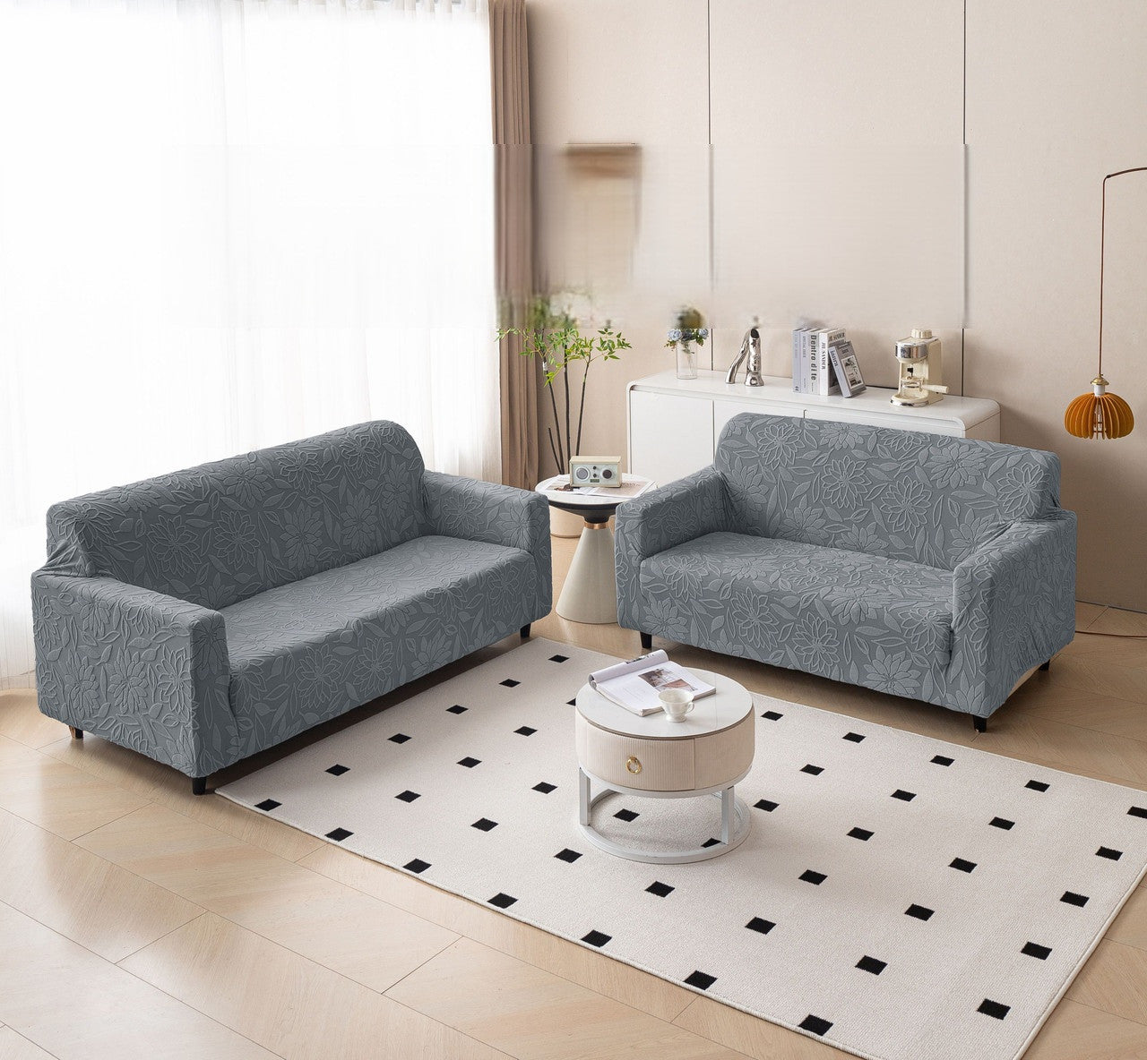 Elastic Stretchable 220 GSM Knitted 3+2 Seater Sofa Cover | Washable and Anti Slip Slipcover | Protect Your Sofa Dustproof Couch Cover For Hoame and Office