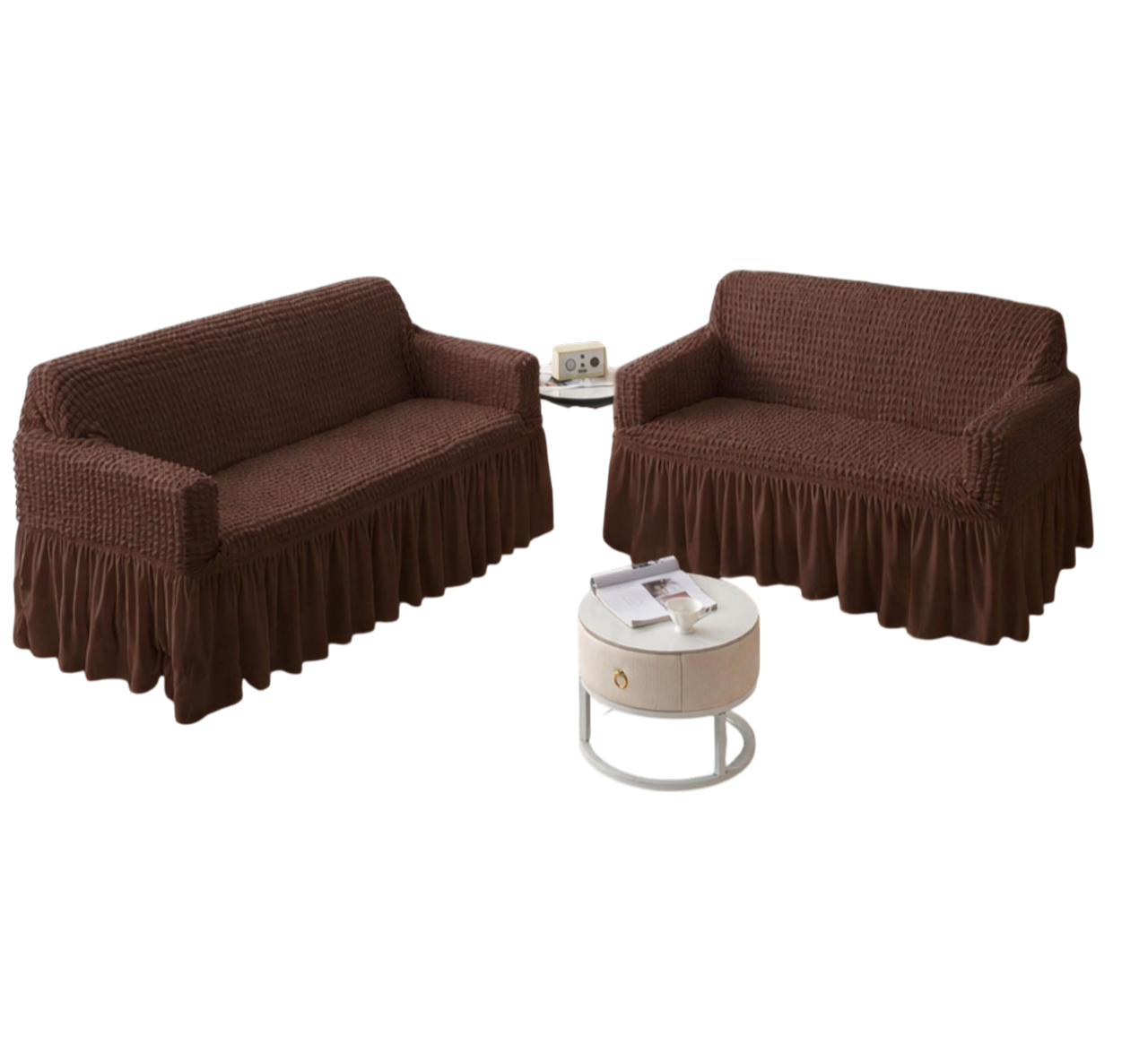 Bubble Frill Stretch Sofa Cover | Elastic Washable Couch 280 GSM 3+2 Seater Slipcover | Anti-Slip Furniture Protector | Dustproof Cover for Home and Office Sofa