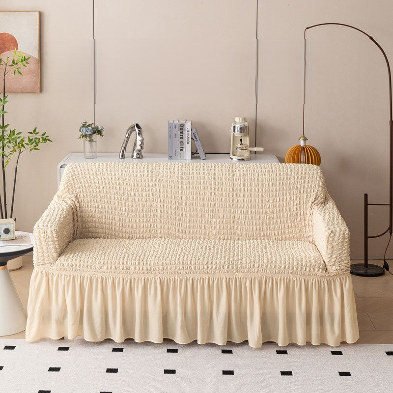 Bubble Frill Stretch Sofa Cover | Elastic Washable Couch 280 GSM 3 Seater Slipcover | Anti-Slip Furniture Protector | Dustproof Cover for Home and Office Sofa