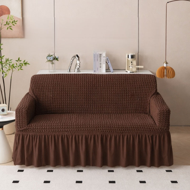 Bubble Frill Stretch Sofa Cover | Elastic Washable Couch 280 GSM 3 Seater Slipcover | Anti-Slip Furniture Protector | Dustproof Cover for Home and Office Sofa