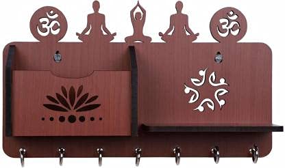 Yoga Pose Mobile Charging Box Wooden Key Holder (Dark Brown)