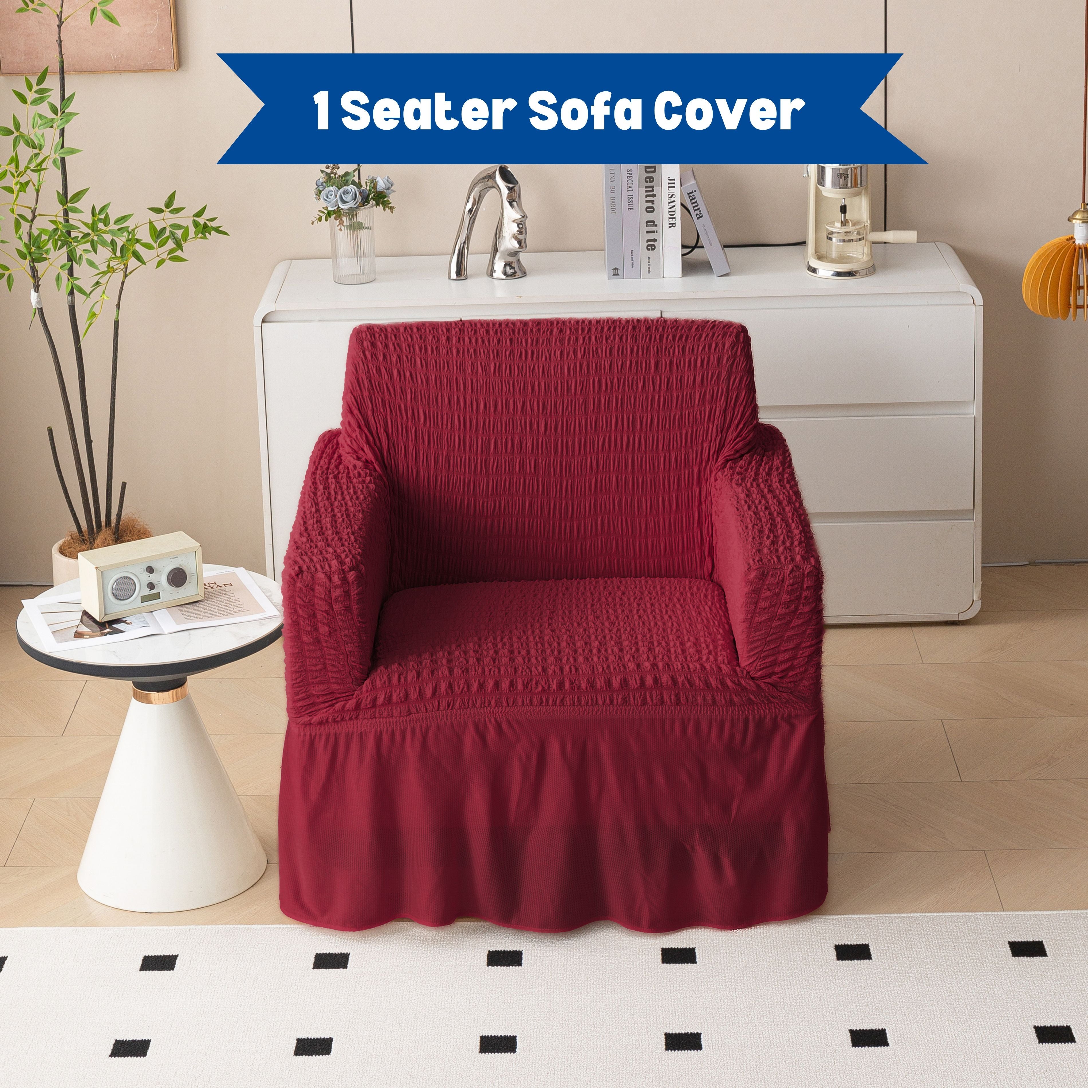 Premium Bubble Frill 1-Seater Sofa Cover - Maroon