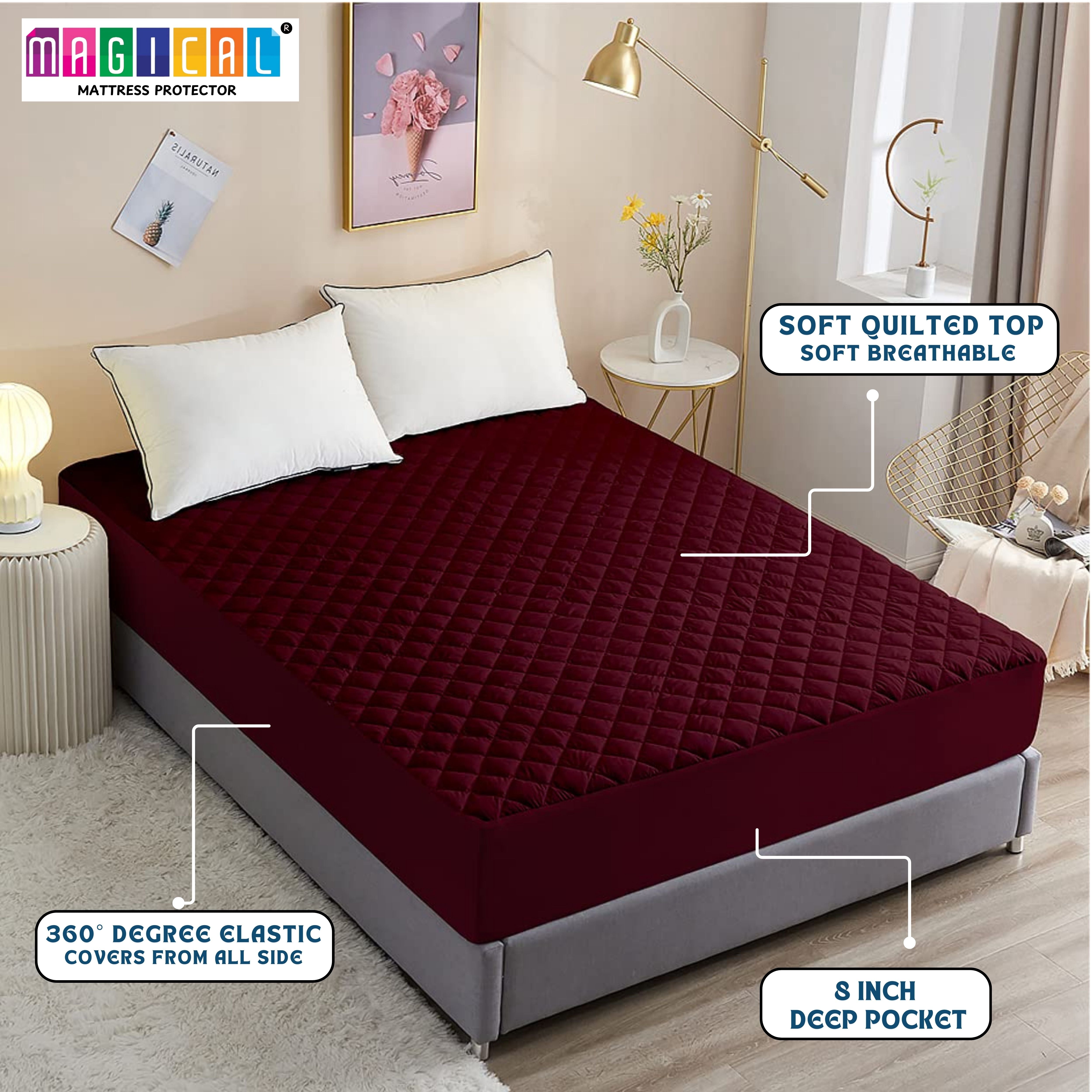Bed Cover Quilted Maroon King Mattress Protector