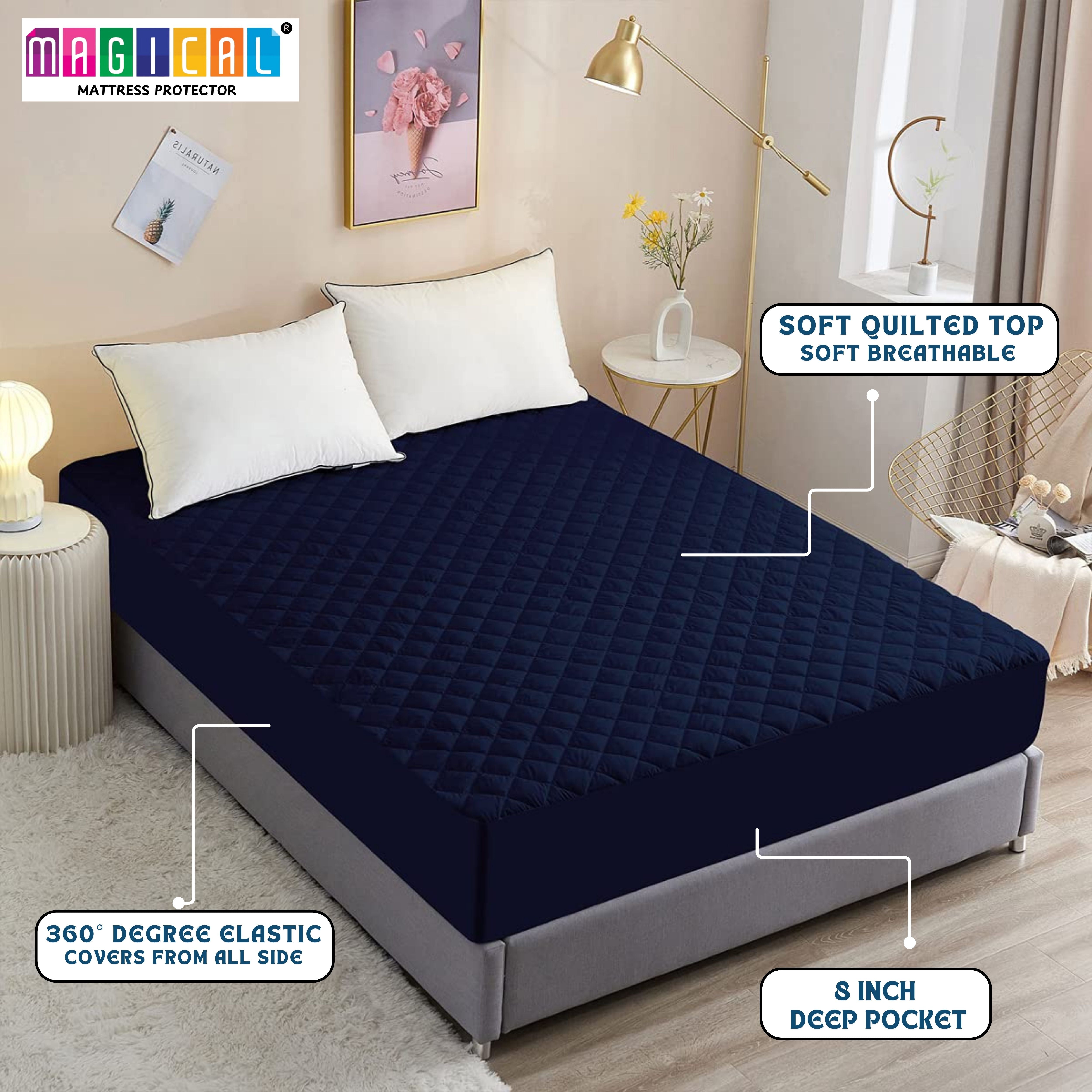 Bed Cover Quilted Navy Blue King Mattress Protector