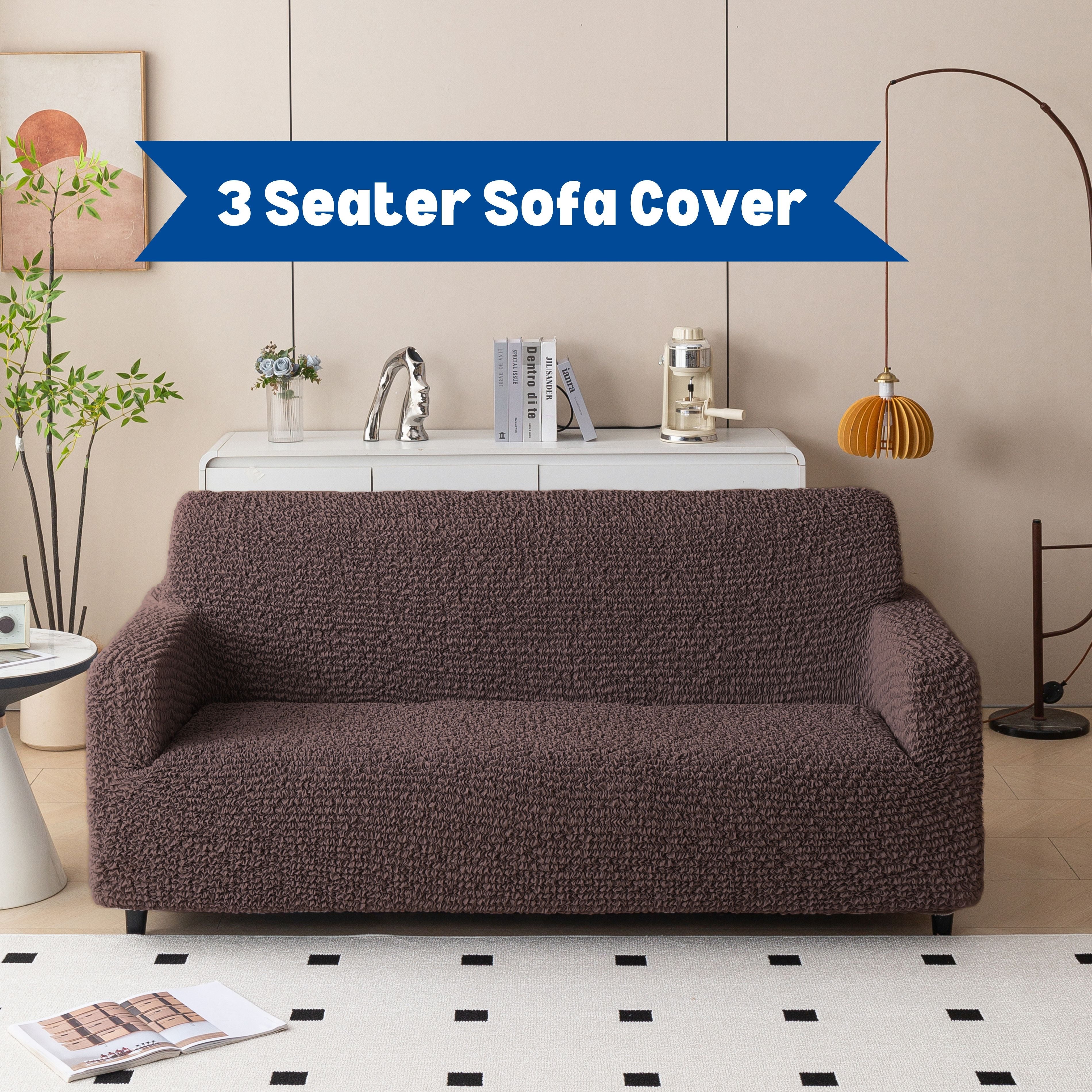 Premium 3 Seater Sofa Cover - Microfiber Stretchable Italian Textured Couch Slipcover (Brown)