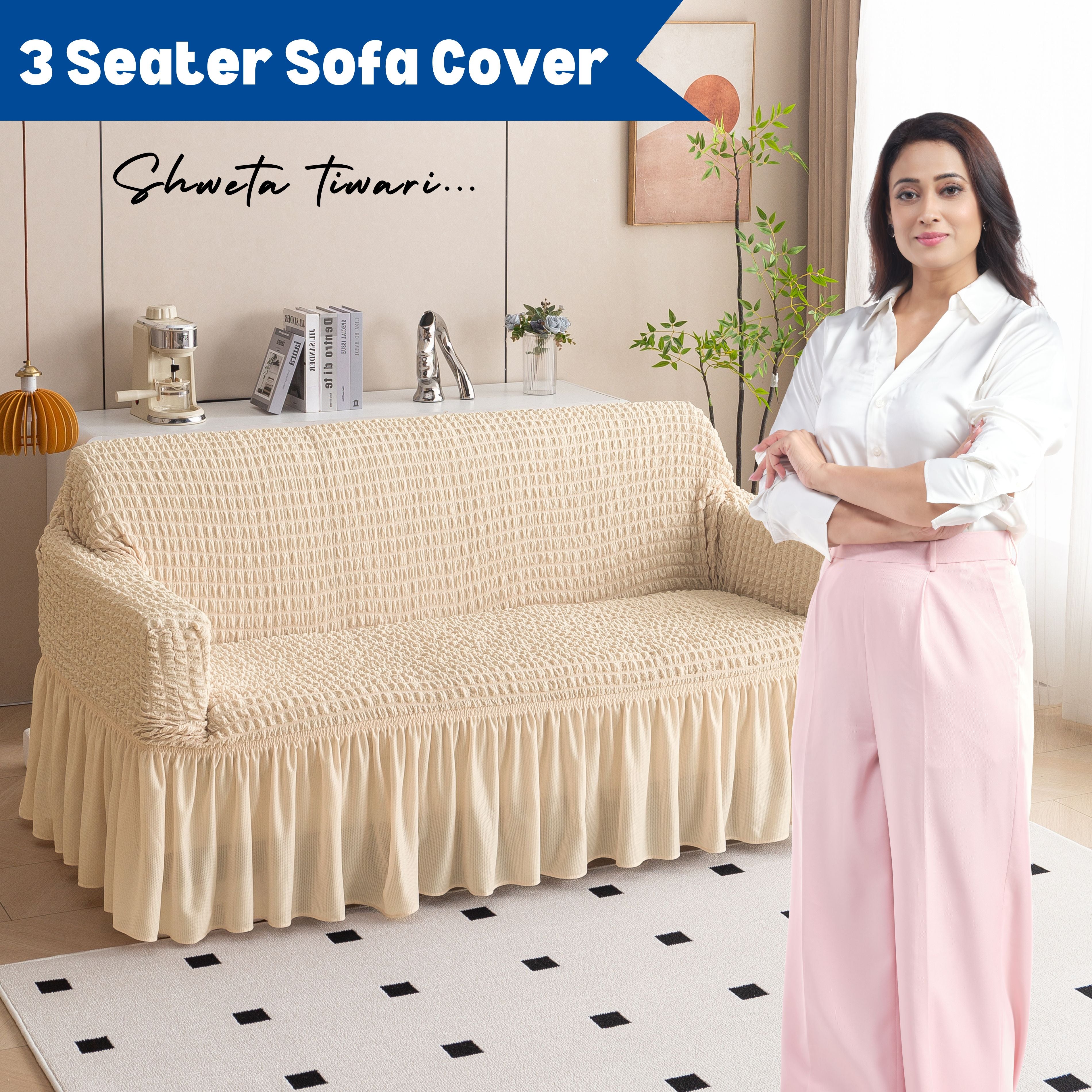 Premium Bubble Frill 3-Seater Sofa Cover