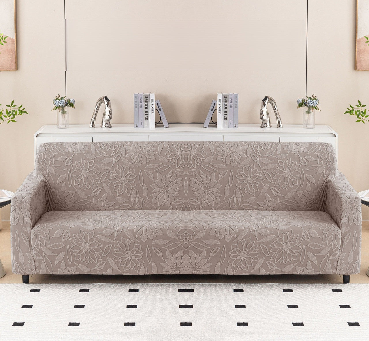 Elastic Stretchable 220 GSM Knitted 4 Seater Sofa Cover | Washable and Anti Slip Slipcover | Protect Your Sofa Dustproof Couch Cover For Hoame and Office