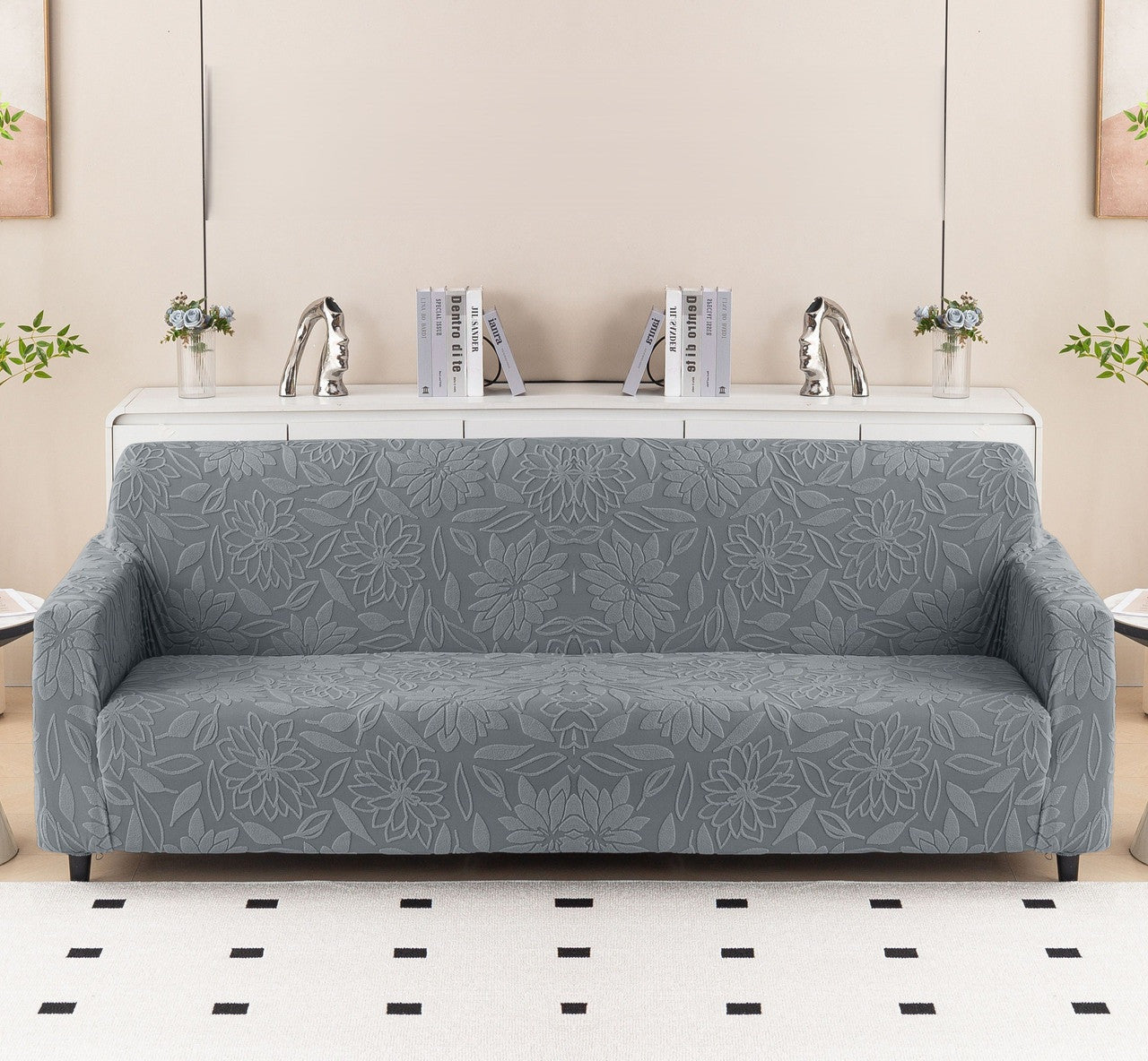 Elastic Stretchable 220 GSM Knitted 4 Seater Sofa Cover | Washable and Anti Slip Slipcover | Protect Your Sofa Dustproof Couch Cover For Hoame and Office