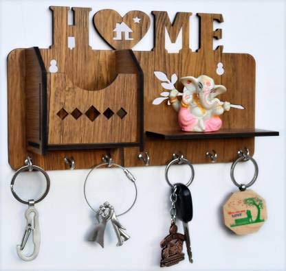 Home Design Mobile Charging Box Wooden Key Holder (Brown)