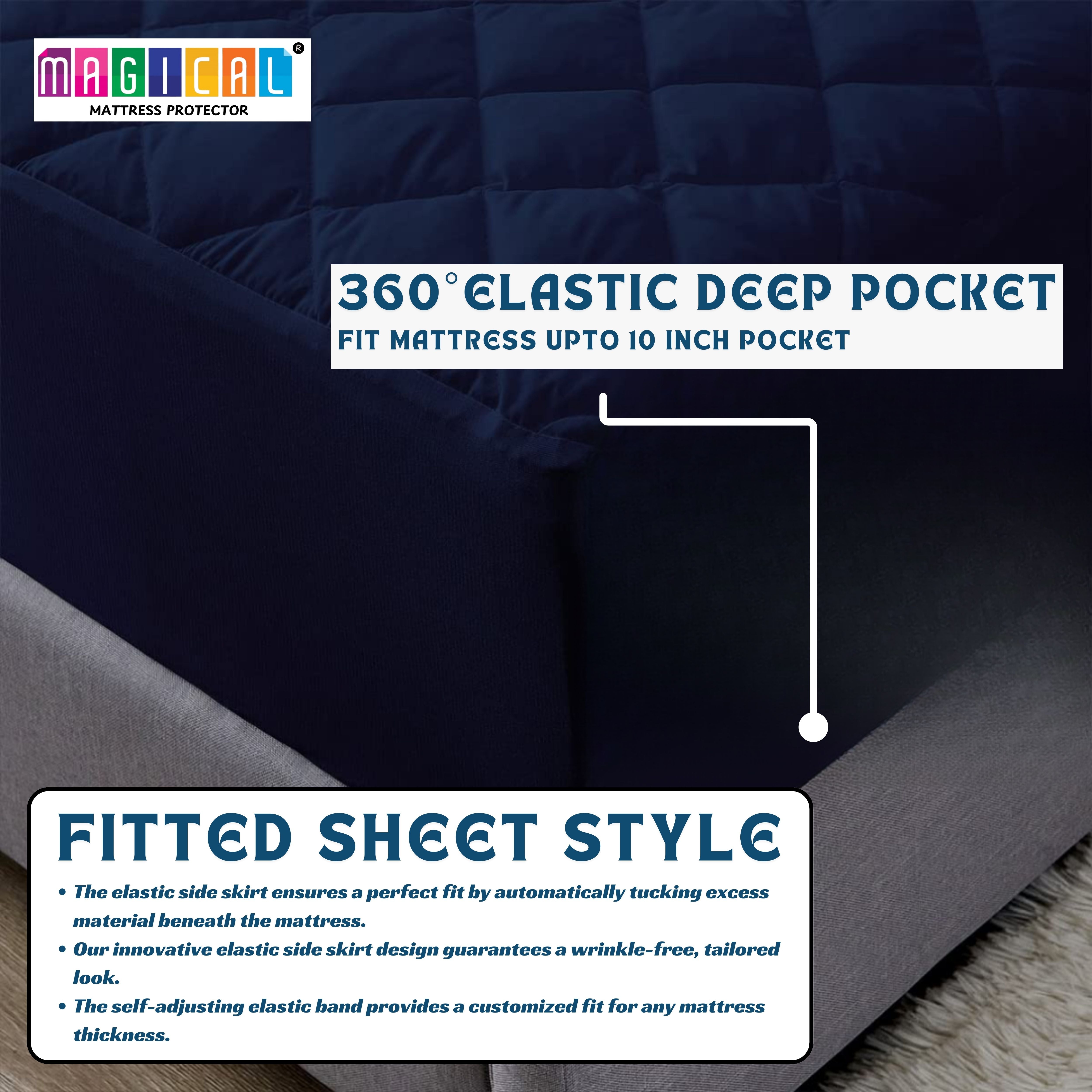 Bed Cover Quilted Navy Blue King Mattress Protector