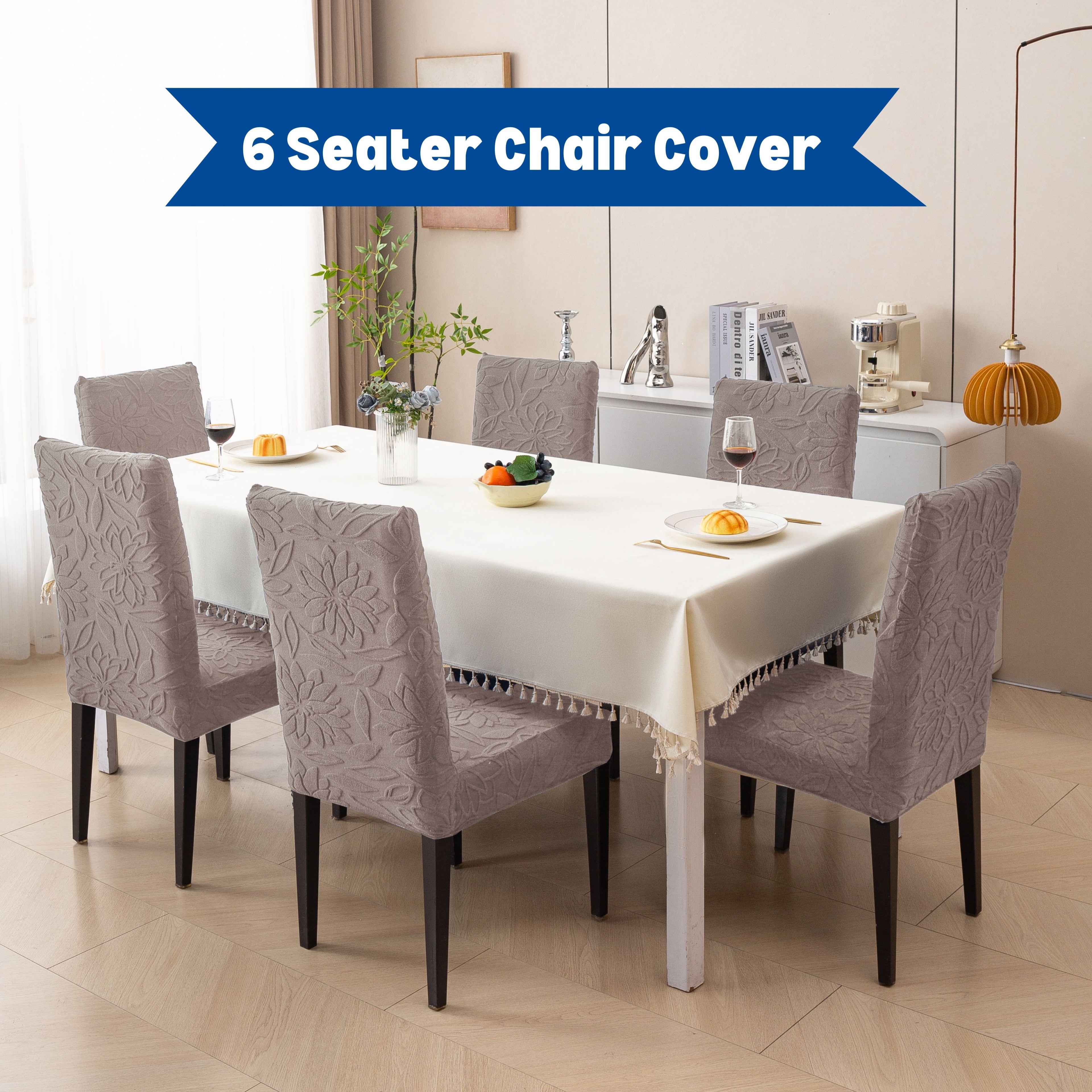 Premium 6 Seater Chair Cover Set - 220 GSM Knitted Jacquard, Floral Textured Elastic Slipcovers (Brown)