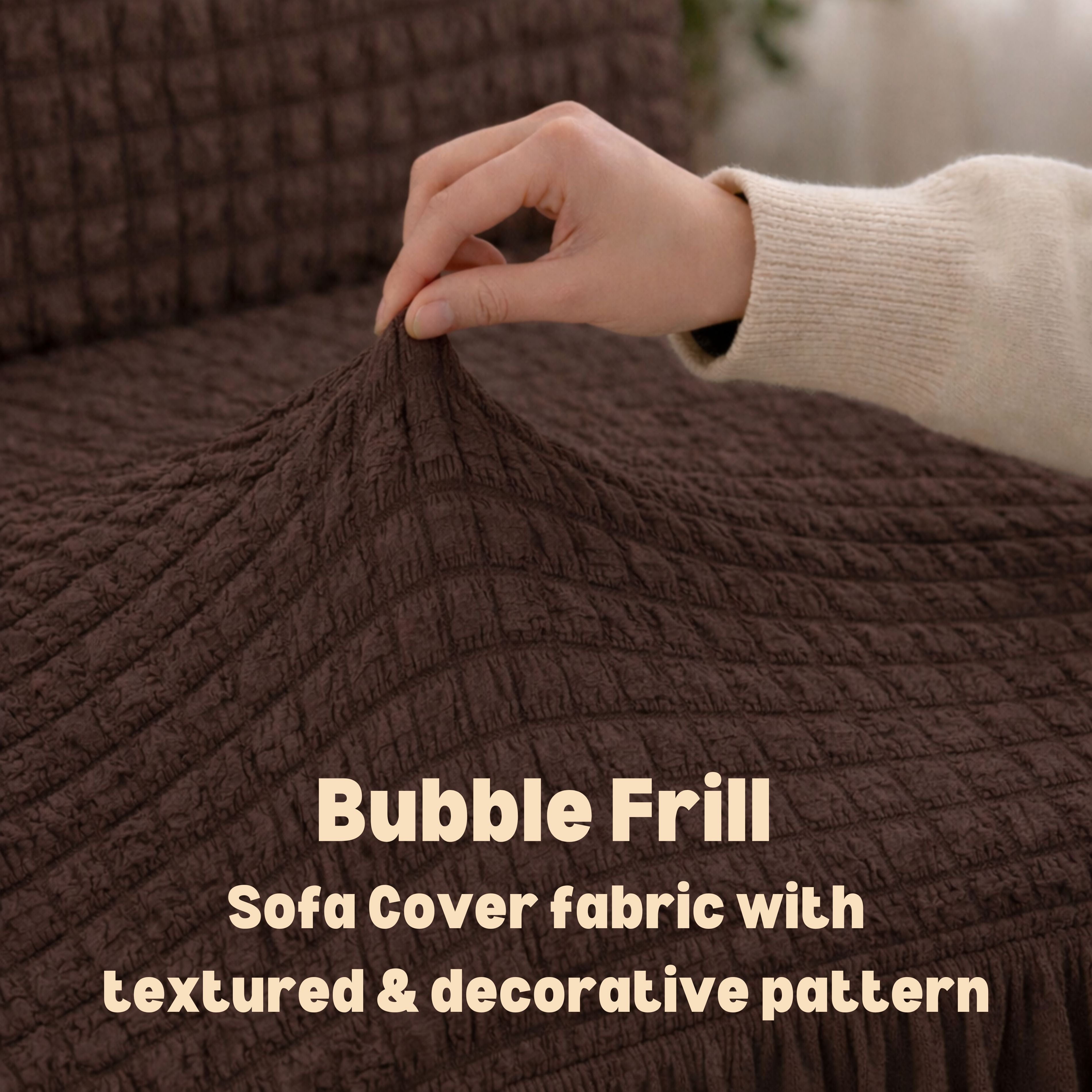 Premium Bubble Frill 2-Seater Sofa Cover - Brown
