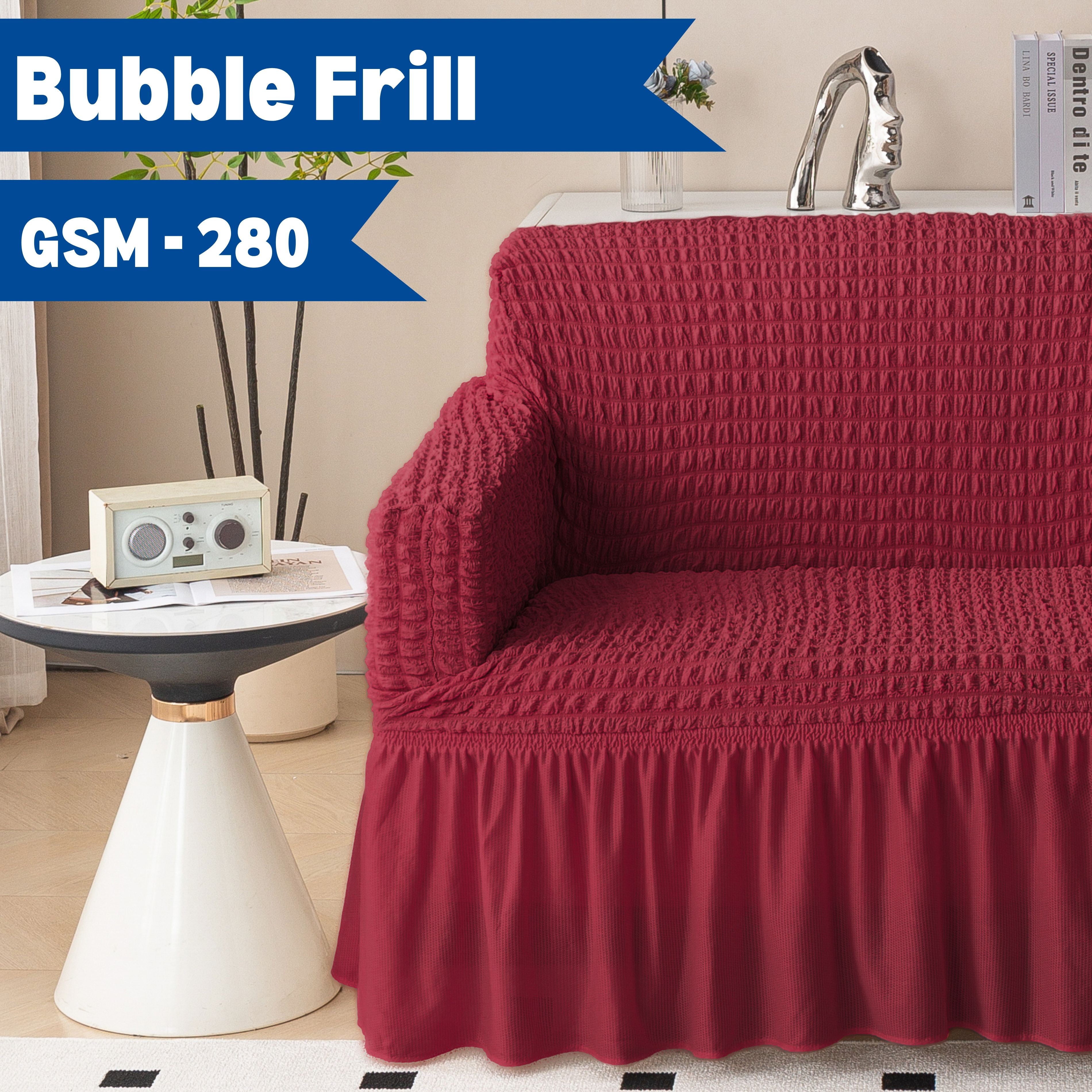 Premium Bubble Frill 1-Seater Sofa Cover - Maroon