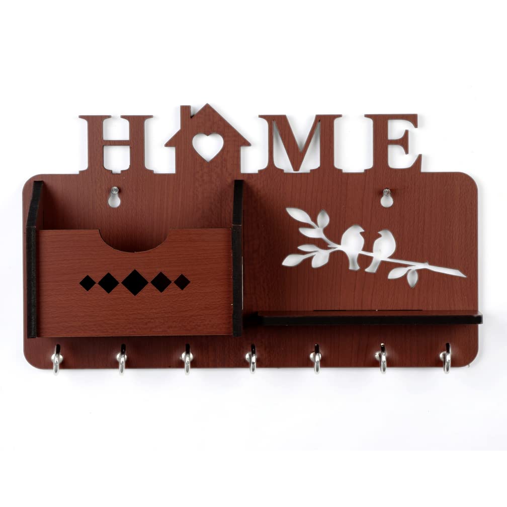 Home Design Mobile Charging Box Wooden Key Holder (Dark Brown)