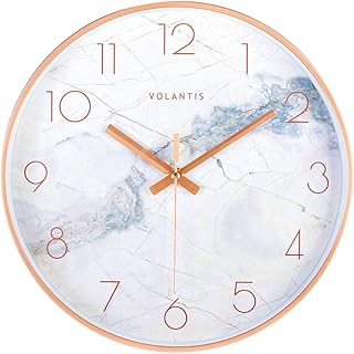 Wall Clock for Home, Living Room, Bedroom, Hall, Office Analog Stylish Silent Non-Ticking Clocks (White Marble) 30W x 5H Centimeters Wall Clock