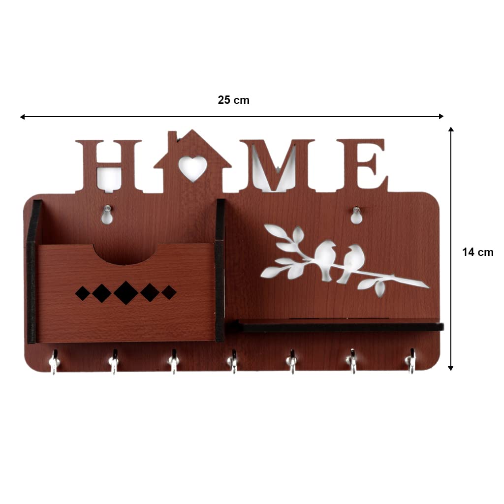 Home Design Mobile Charging Box Wooden Key Holder (Dark Brown)
