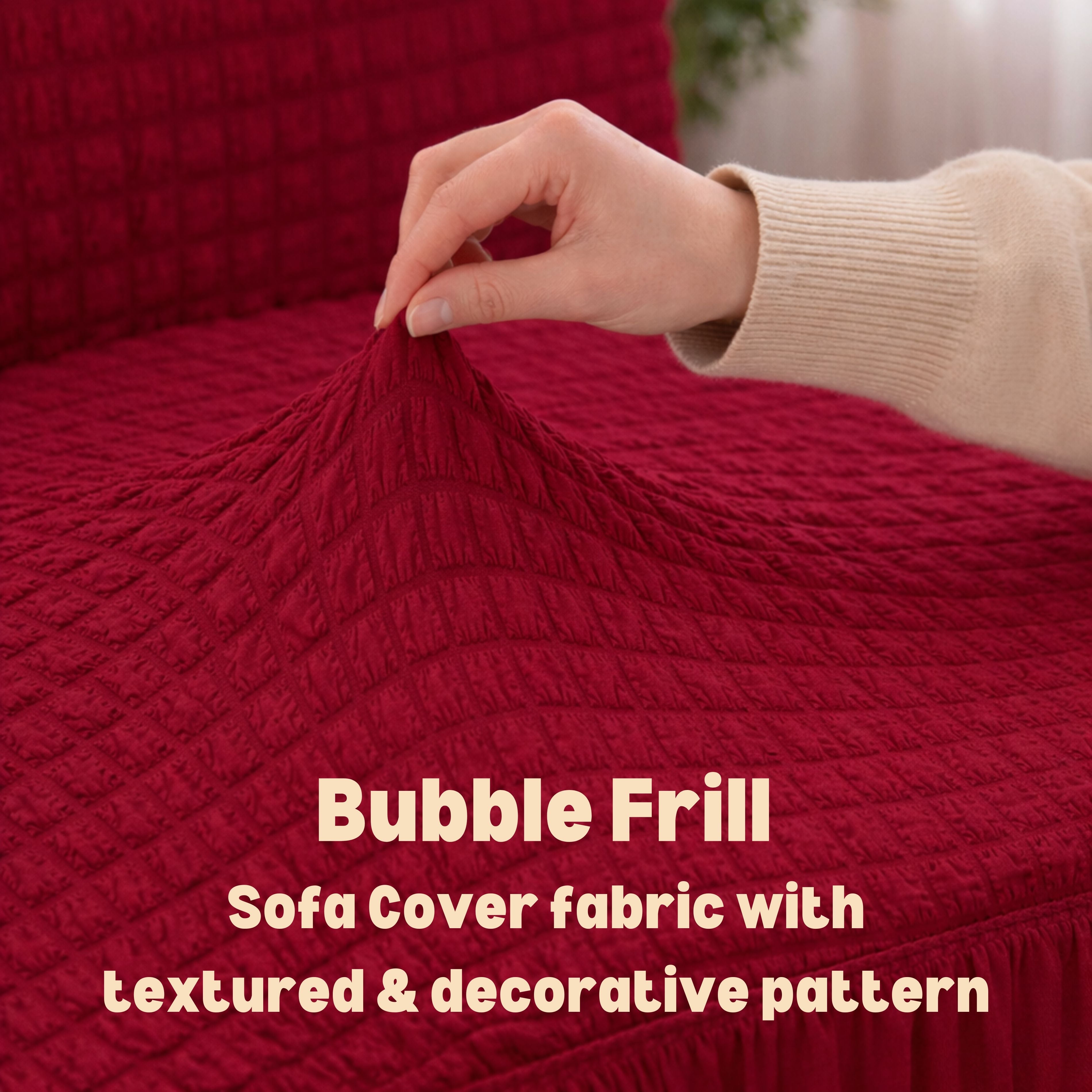 Premium Bubble Frill 3+2 Seater Sofa Cover Set - Maroon