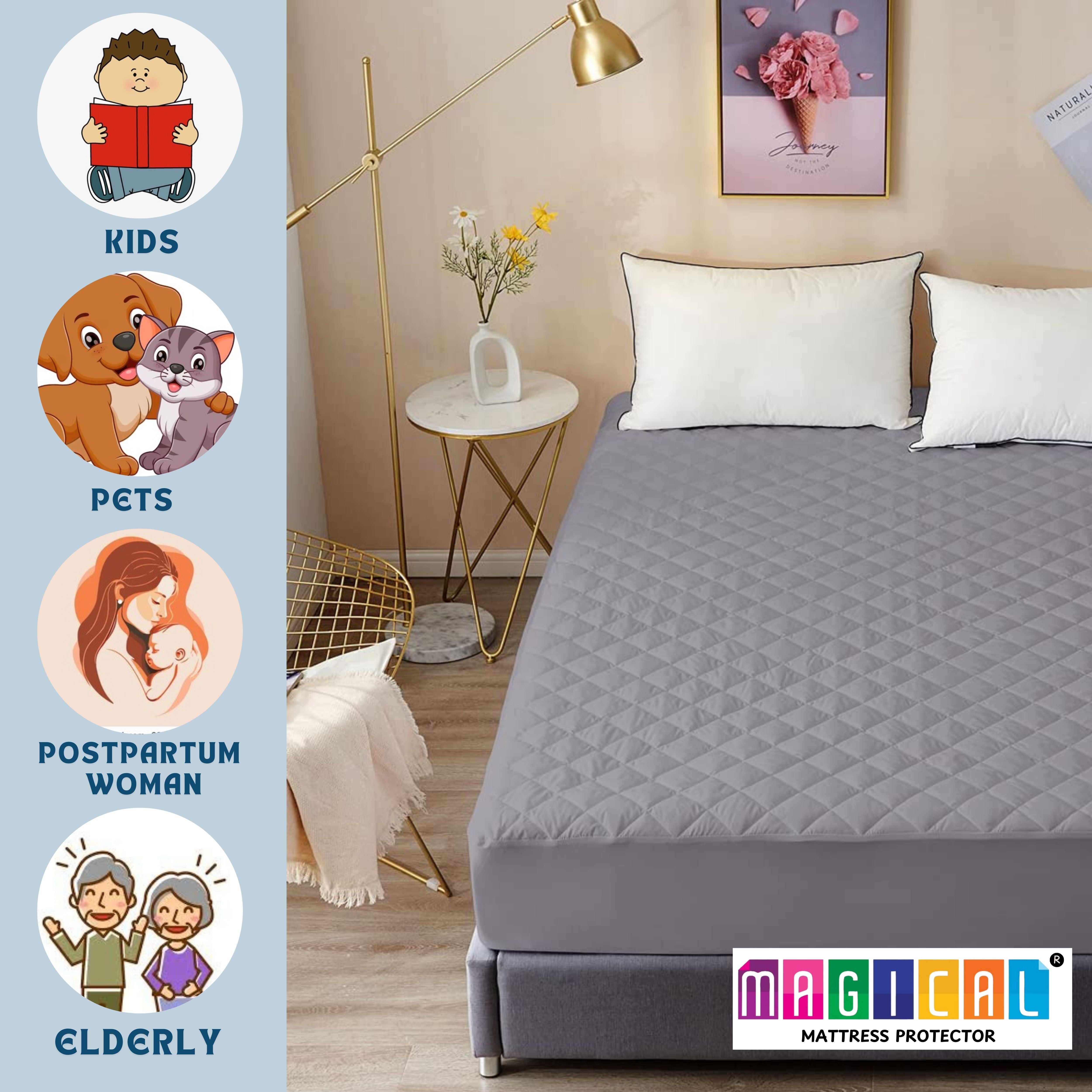 Bed Cover Quilted Grey King Mattress Protector