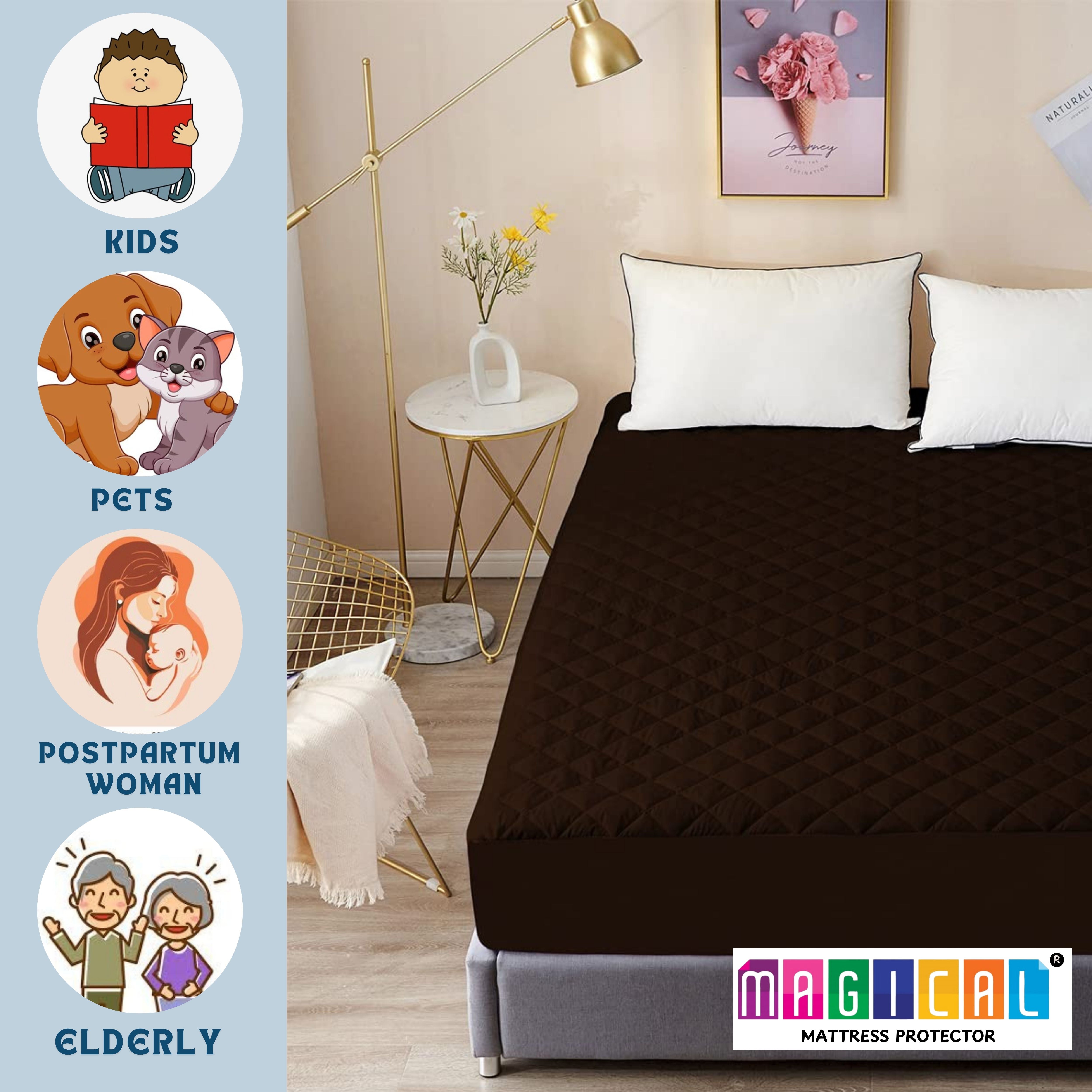 Bed Cover Quilted Brown King Mattress Protector