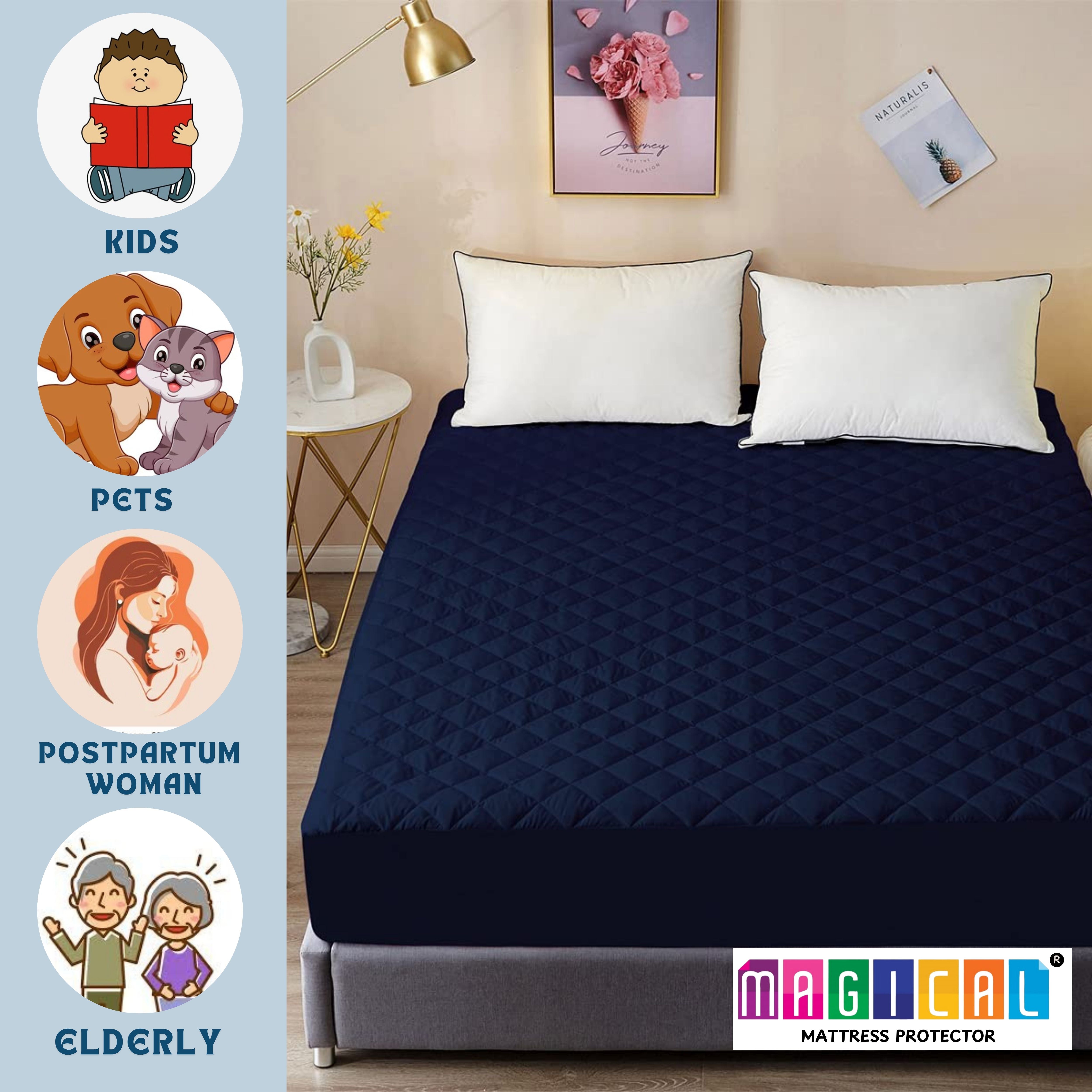 Bed Cover Quilted Navy Blue King Mattress Protector