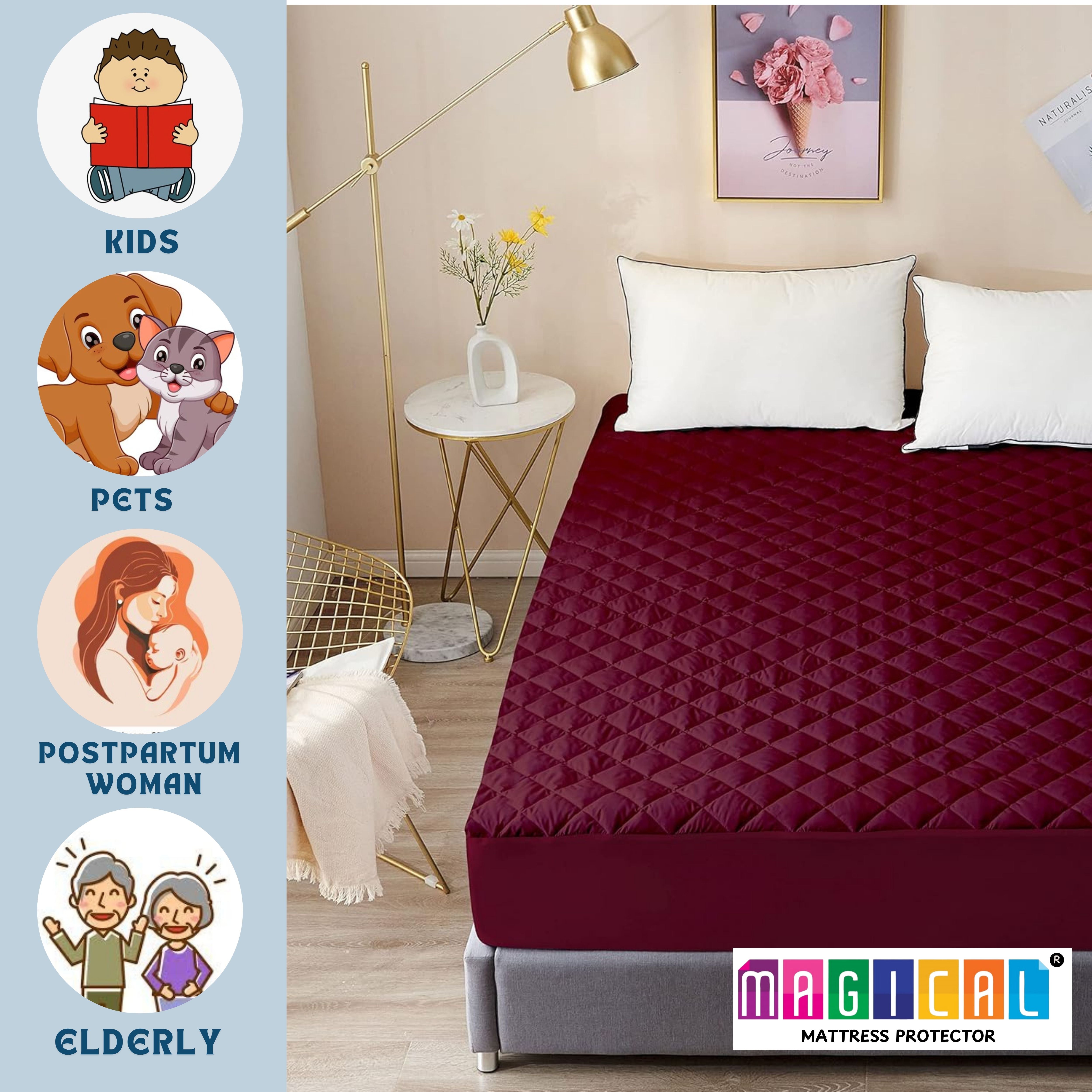 Bed Cover Quilted Maroon King Mattress Protector