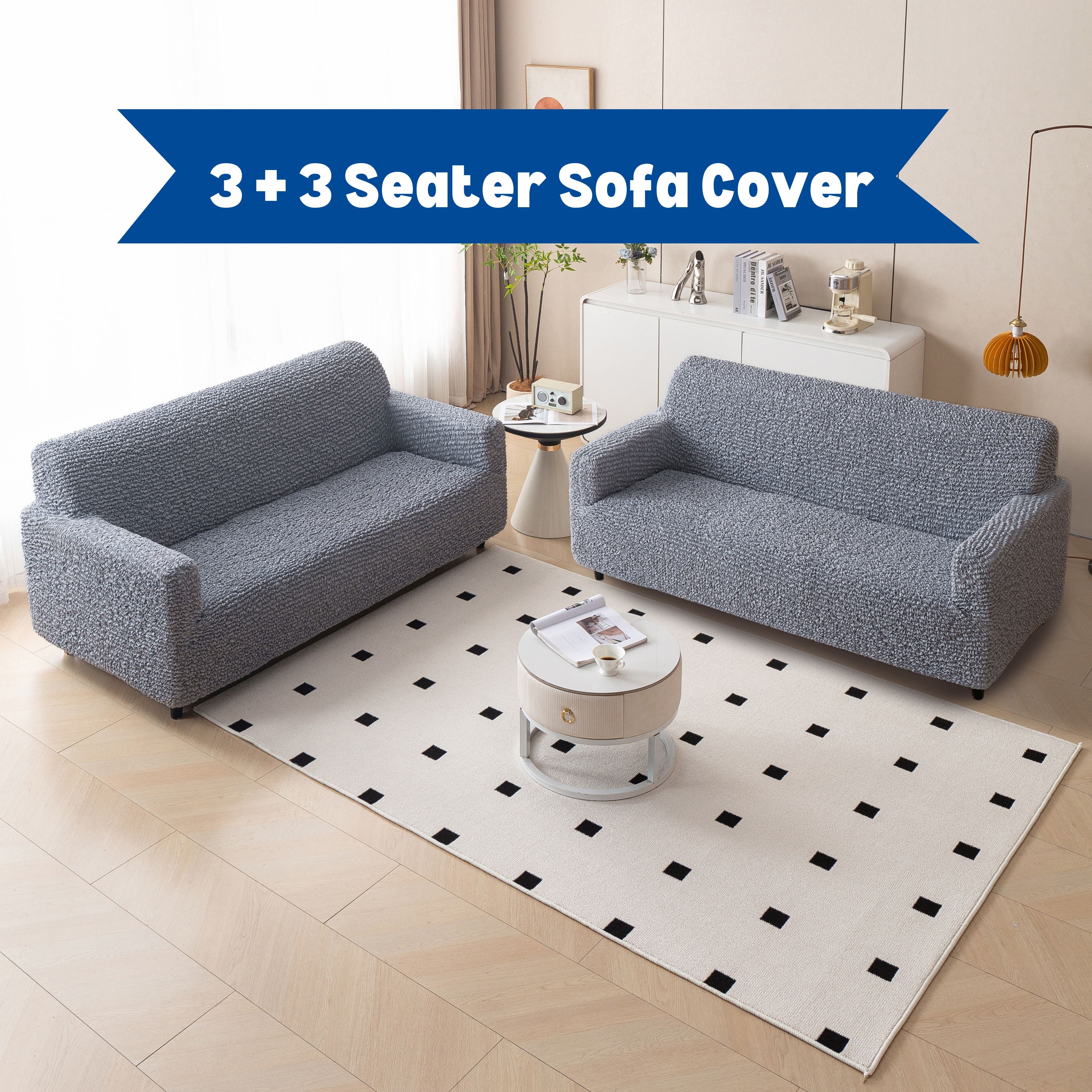 Premium 3+3 Seater Sofa Cover Set - Microfiber Stretchable Italian Textured Slipcovers (Grey)