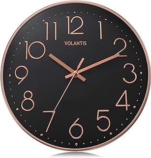 Modern Plastic Stylish Non Ticking Silent Analog Wall Clock for Home, Living Room, Bedroom, Office, and Kitchen (Black & Rose Gold) Wall Clock