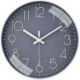 Wall Clock 12" Silent Quartz Decorative Latest Non-Ticking Classic Clock Battery Operated Round Easy to Read for Room/Home/Kitchen/Bedroom/Office/School- (Grey)' Wall Clock