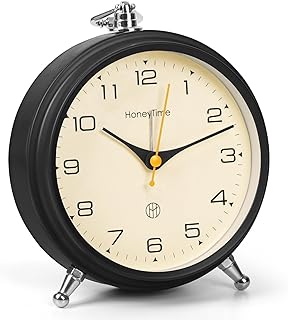 13-cm-Long Alarm Clock Wall Clock Table Clock for Study Analog Silent Vintage Clock, Alarm Clock for Heavy Sleepers at Home Office Bedroom-Black Wall Clock