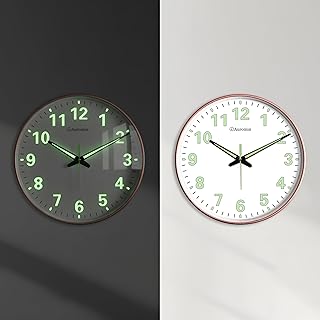 Glass Wall Clock Night Glow for Bedroom | Night Light Silent Glass Wall Watch for Living Room, Living Room, Study | Large Stylish Clock with Glow in Dark Numbers (Rose Gold) Wall Clock