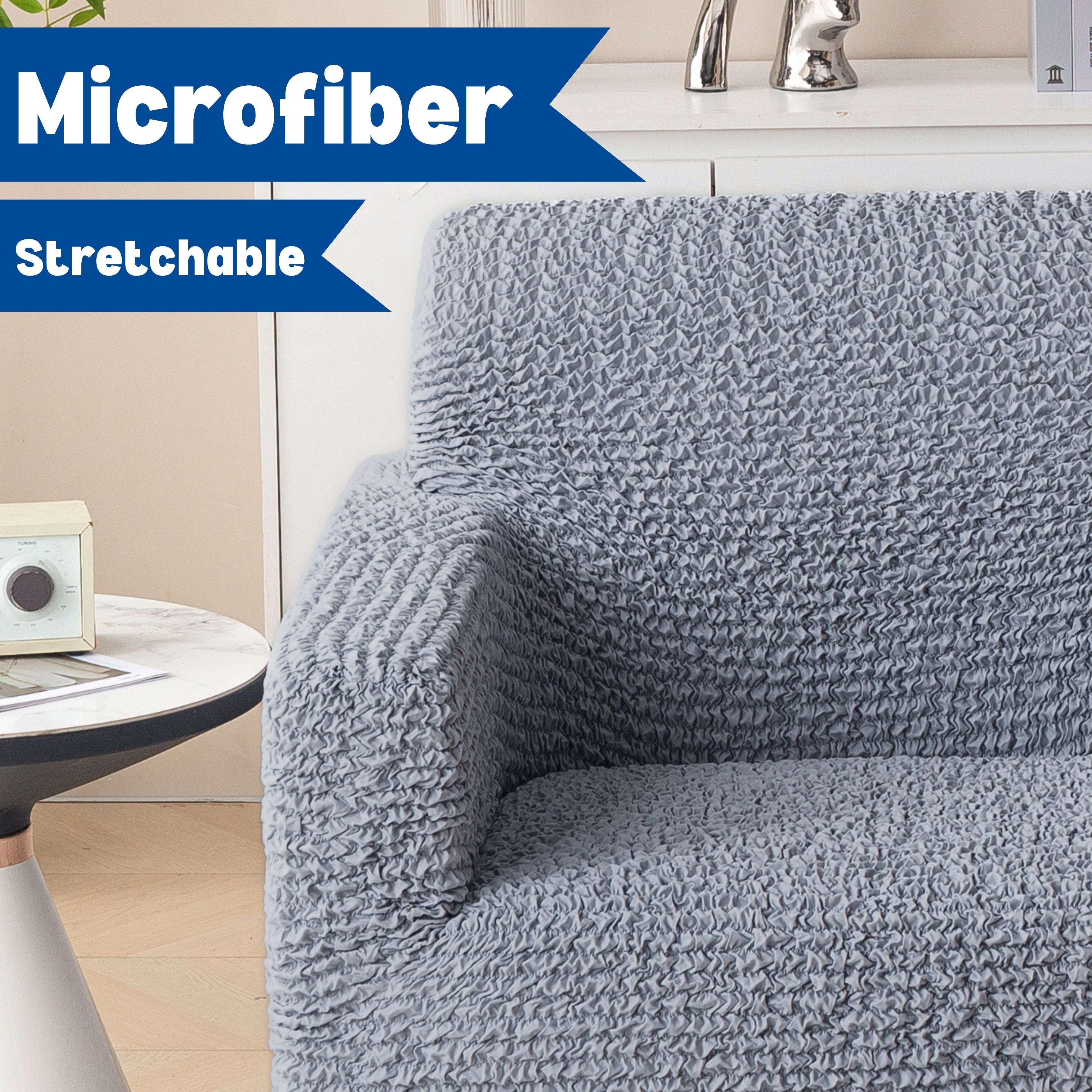 Premium 3 Seater Sofa Cover - Microfiber Stretchable Italian Textured Couch Slipcover (Grey)