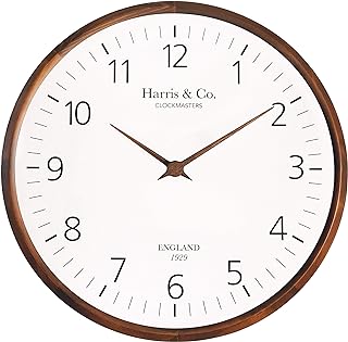CLOCKMASTERS Luxury Wooden Analog Wall Clock - 13 inch (Dark Teak Wood, Curved Glass) (Silent Sweep Noiseless Technology) Model - Trafalgar Street Wall Clock