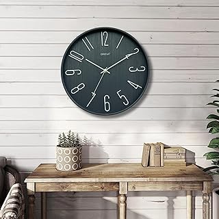 Round Fancy Embossed Number Dial Contemporary Stylish Quartz Clocks Modern Analog Silent Wall Clock for Living Room Bedroom Latest Home Décor Office AQ-9517SS (Grey) Wall Clock