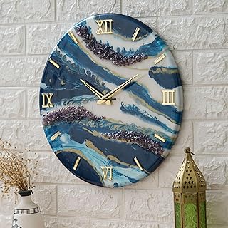 Wall Clock Ocen Blue with White Golden Splash Printed Acrylic Wall Clock for Home & Office Decorative Big Size Clock (16 Inch) Wall Clock